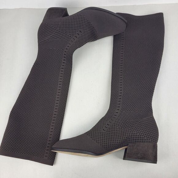 Eileen Fisher Alas Tall Boots Stretchy Knit Mesh Chocolate Brown Size 8.5 - Picture 6 of 8